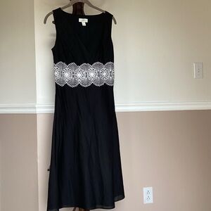 Ann Taylor Black Midi Dress with White Lace Accent